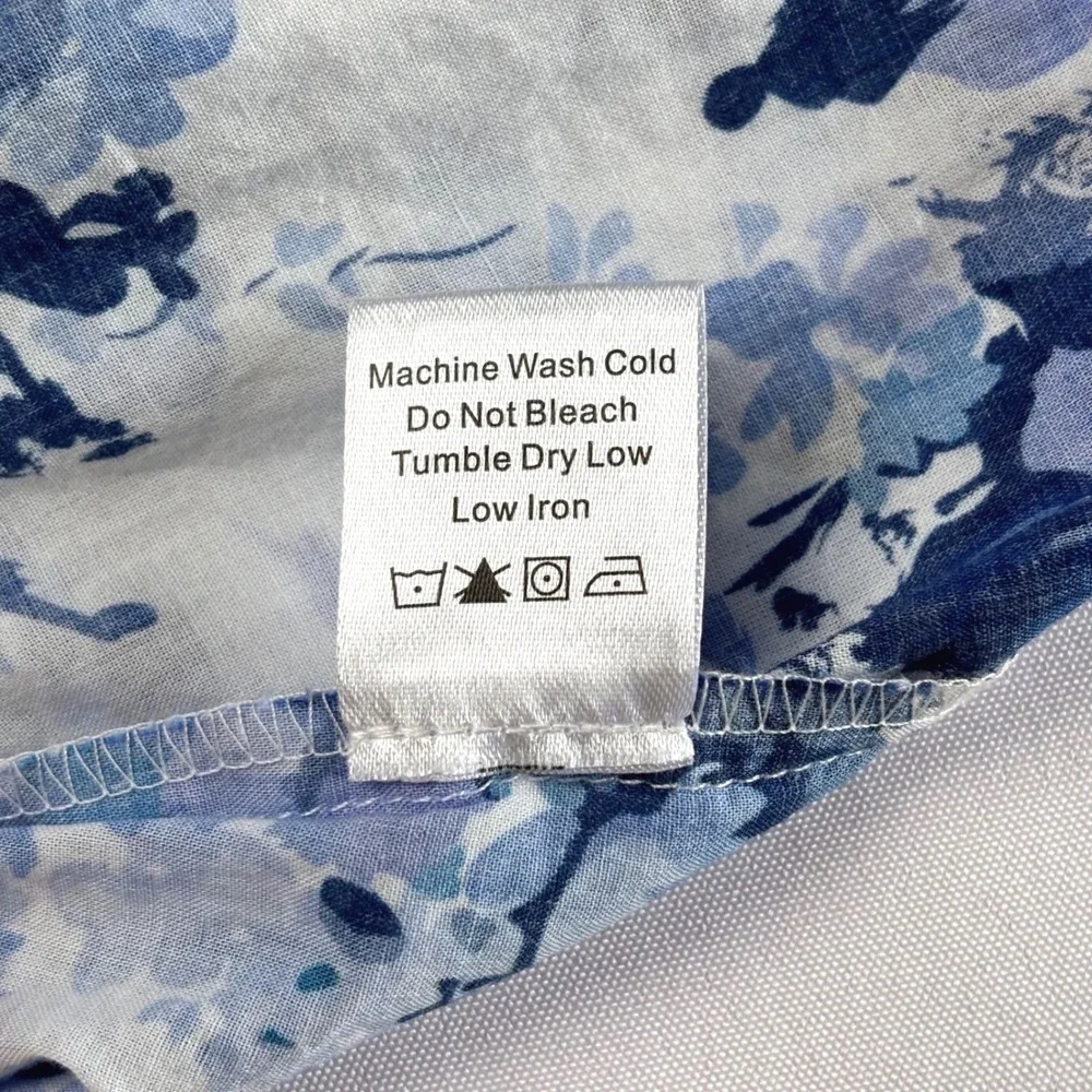 Tuckernuck Blue Floral Smocked Square Neck Cotton Puff Sleeve Blouse Medium